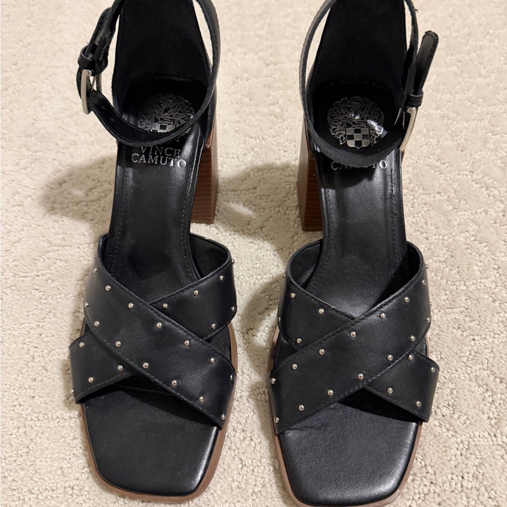 Vince Camuto Black Studded Block Heel Sandals